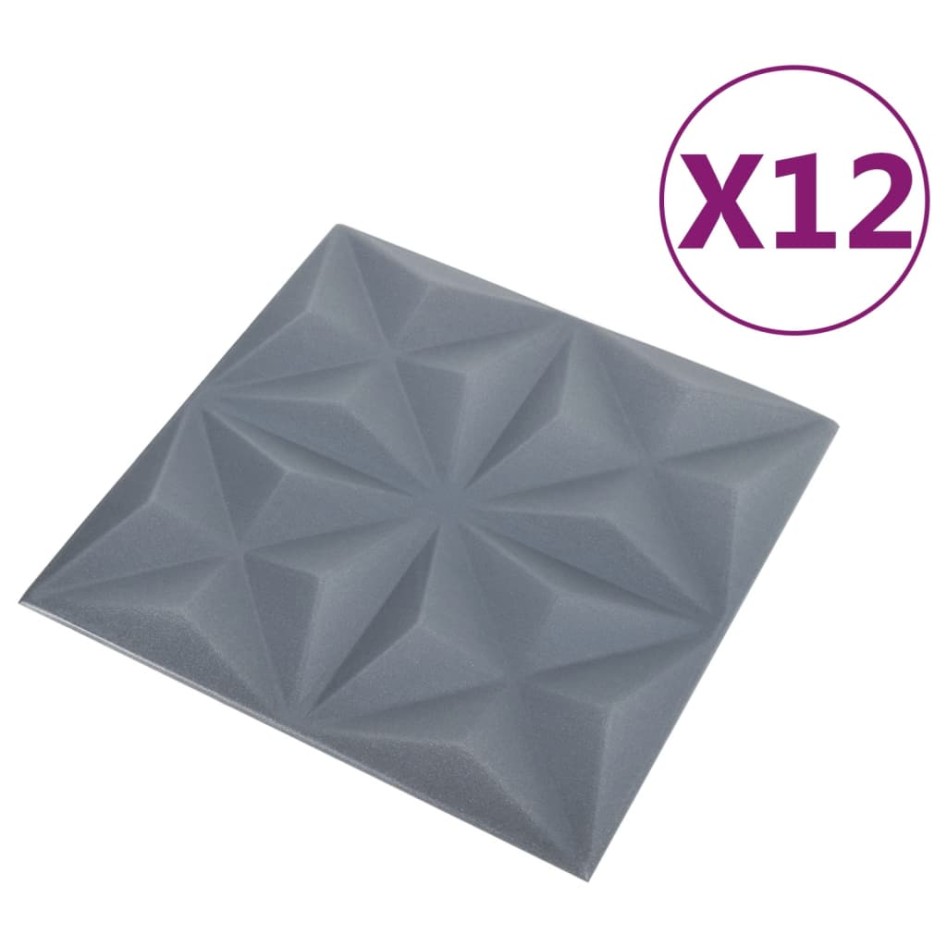 Paneles de pared 3D 12 unidades gris origami 3 m² 50x50