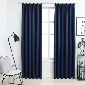 Cortinas opacas con ganchos 2 piezas azul 140x225