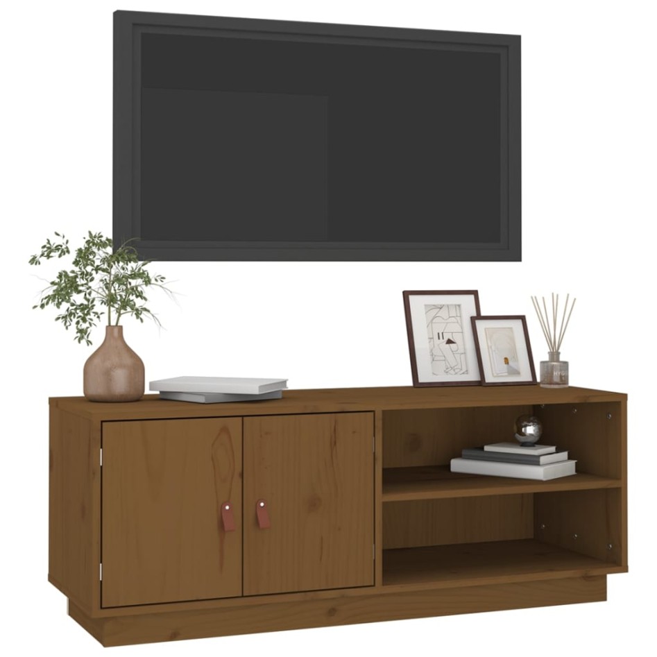 Mueble de TV madera maciza de pino marrón miel 105x34x40