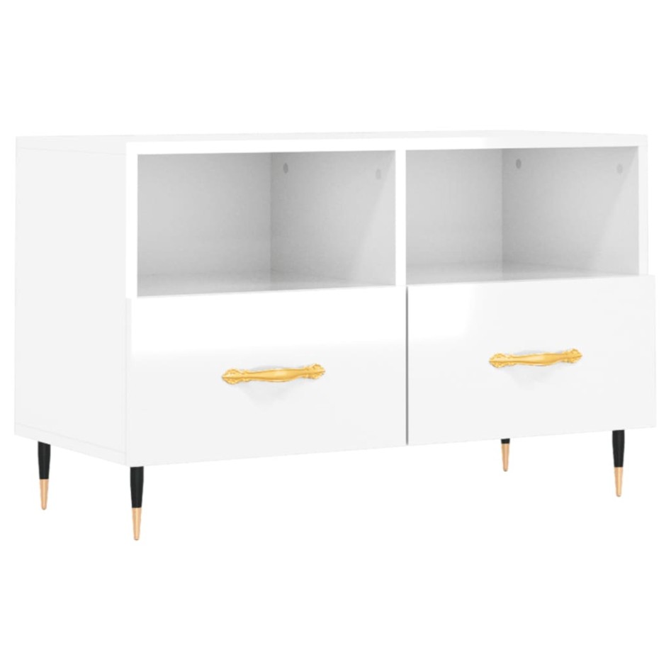 Mueble de TV madera contrachapada blanco brillo 80x36x50