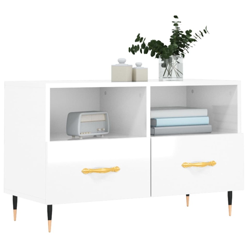 Mueble de TV madera contrachapada blanco brillo 80x36x50