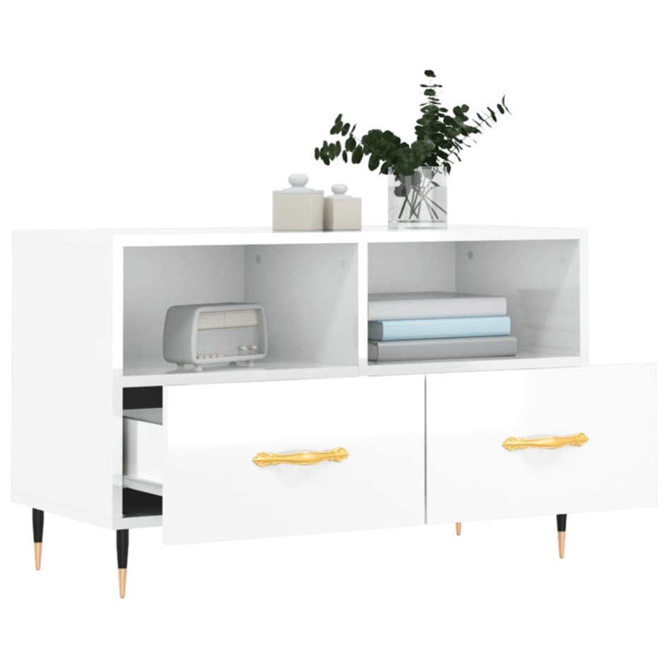 Mueble de TV madera contrachapada blanco brillo 80x36x50