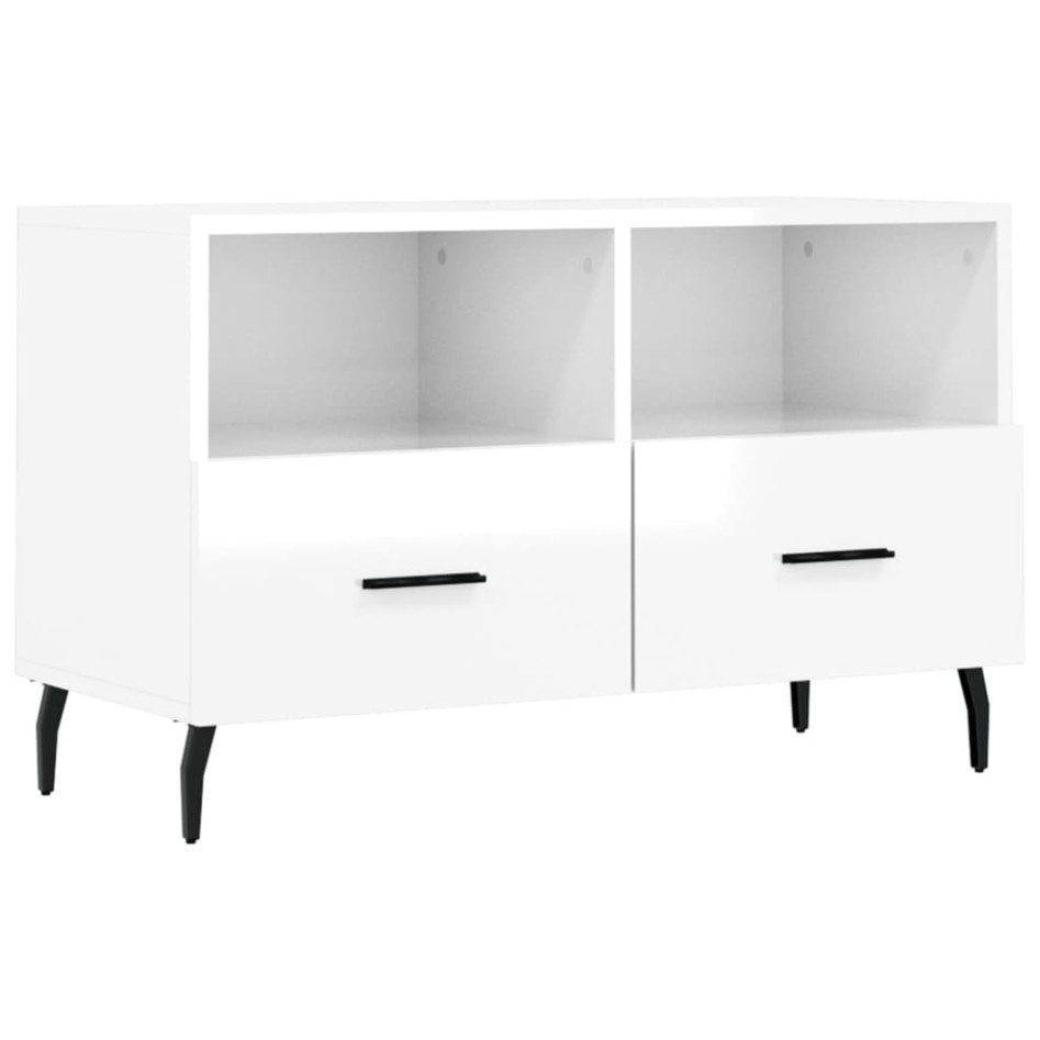 Mueble de TV madera contrachapada blanco brillo 80x36x50