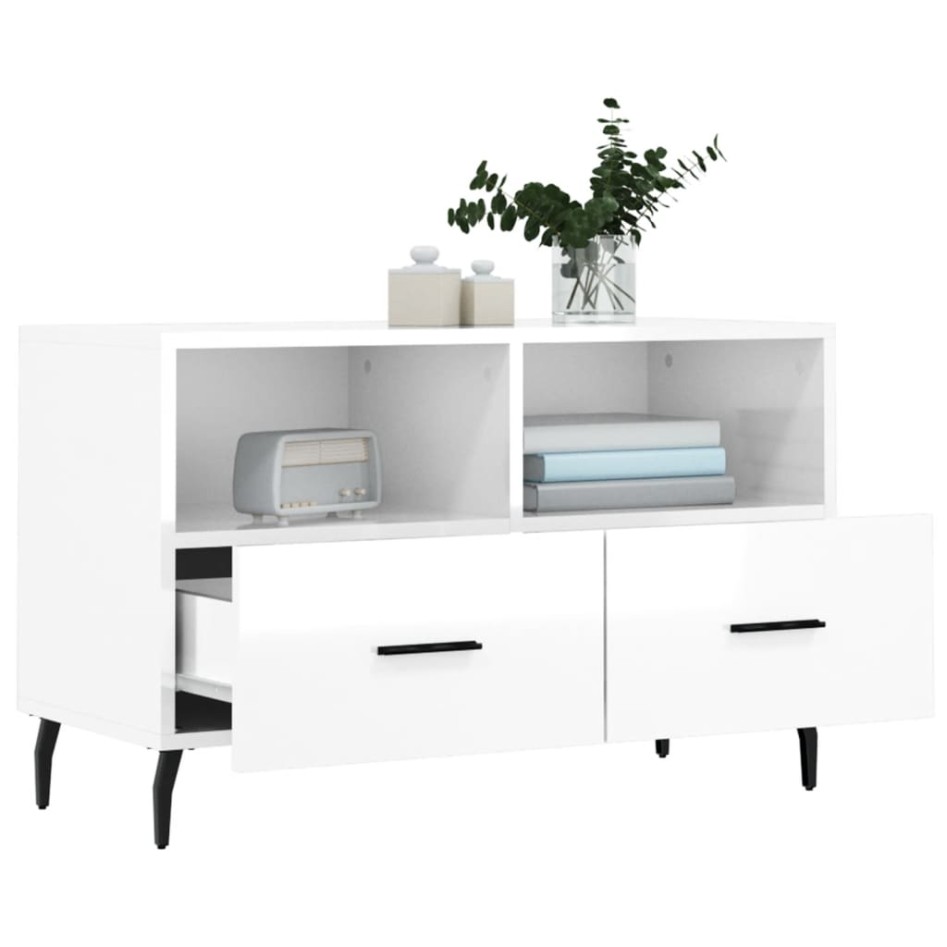 Mueble de TV madera contrachapada blanco brillo 80x36x50