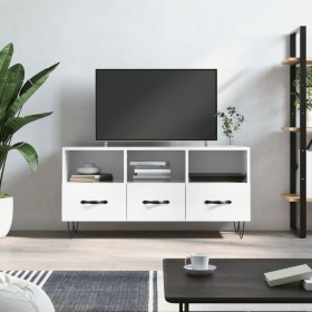 Mueble de TV madera contrachapada blanco brillo 102x36x50