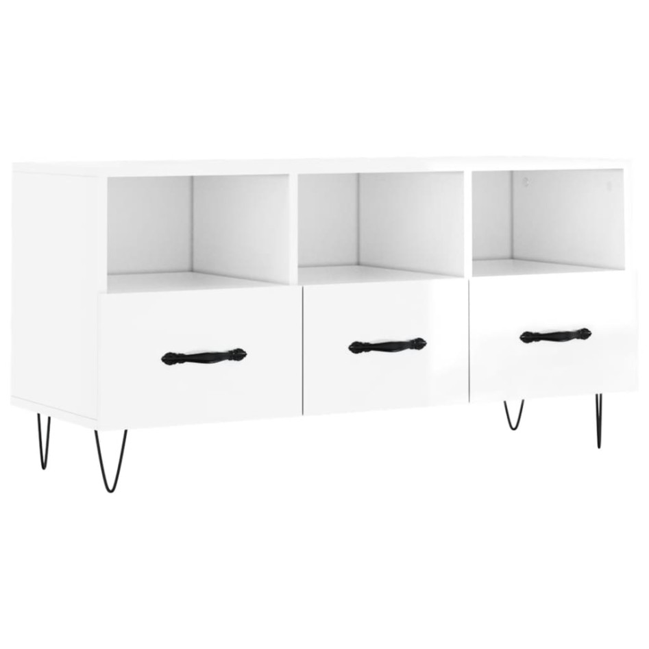Mueble de TV madera contrachapada blanco brillo 102x36x50