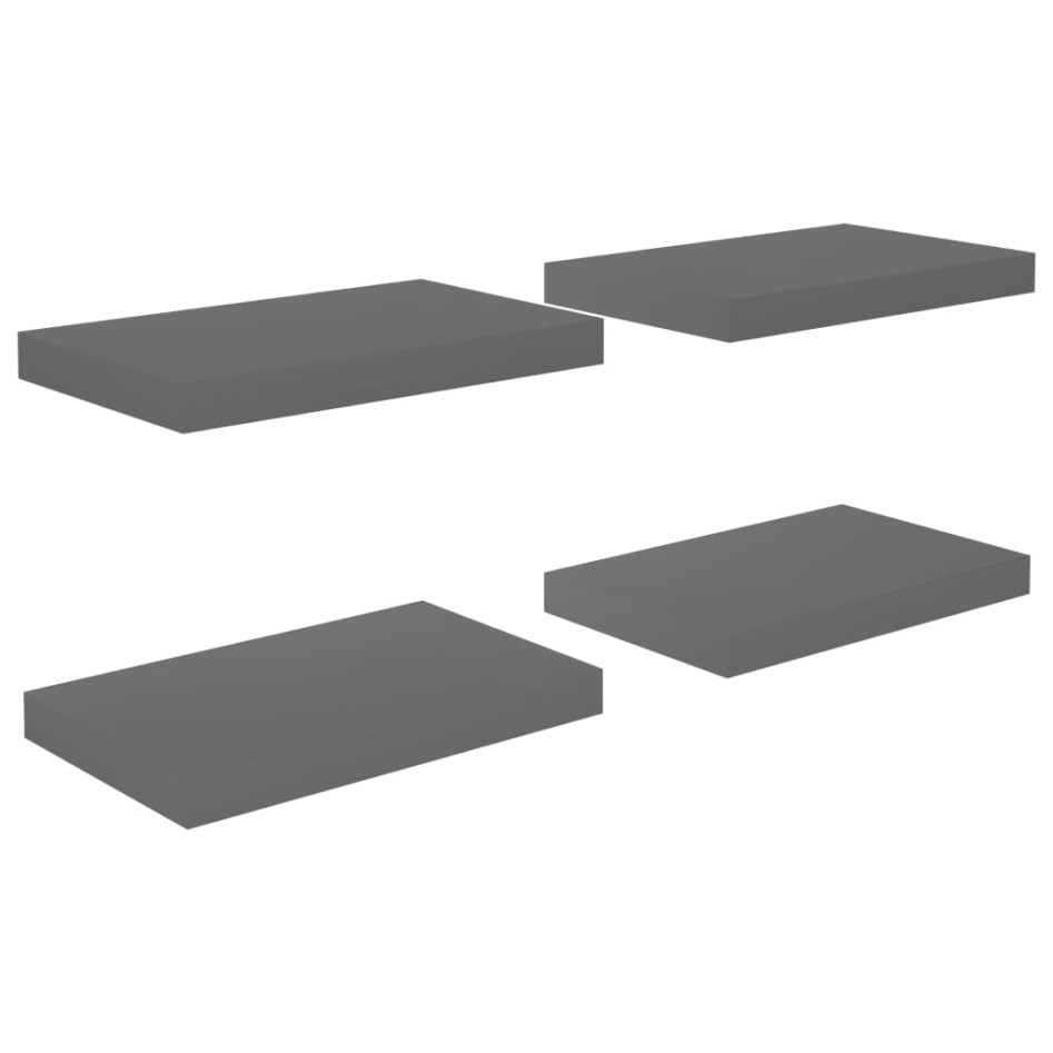 Estantes flotantes de pared 4 uds MDF gris brillo 40x23x3,8