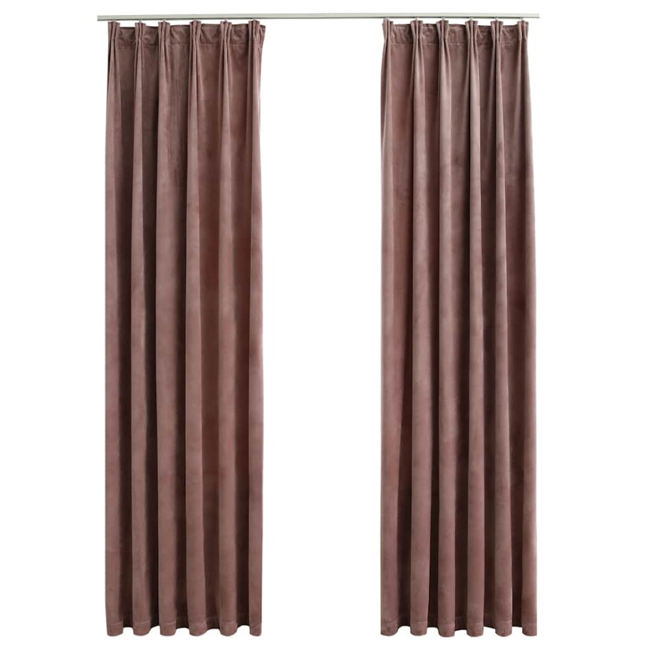 Cortinas opacas ganchos 2 pzas terciopelo rosa viejo 140x225