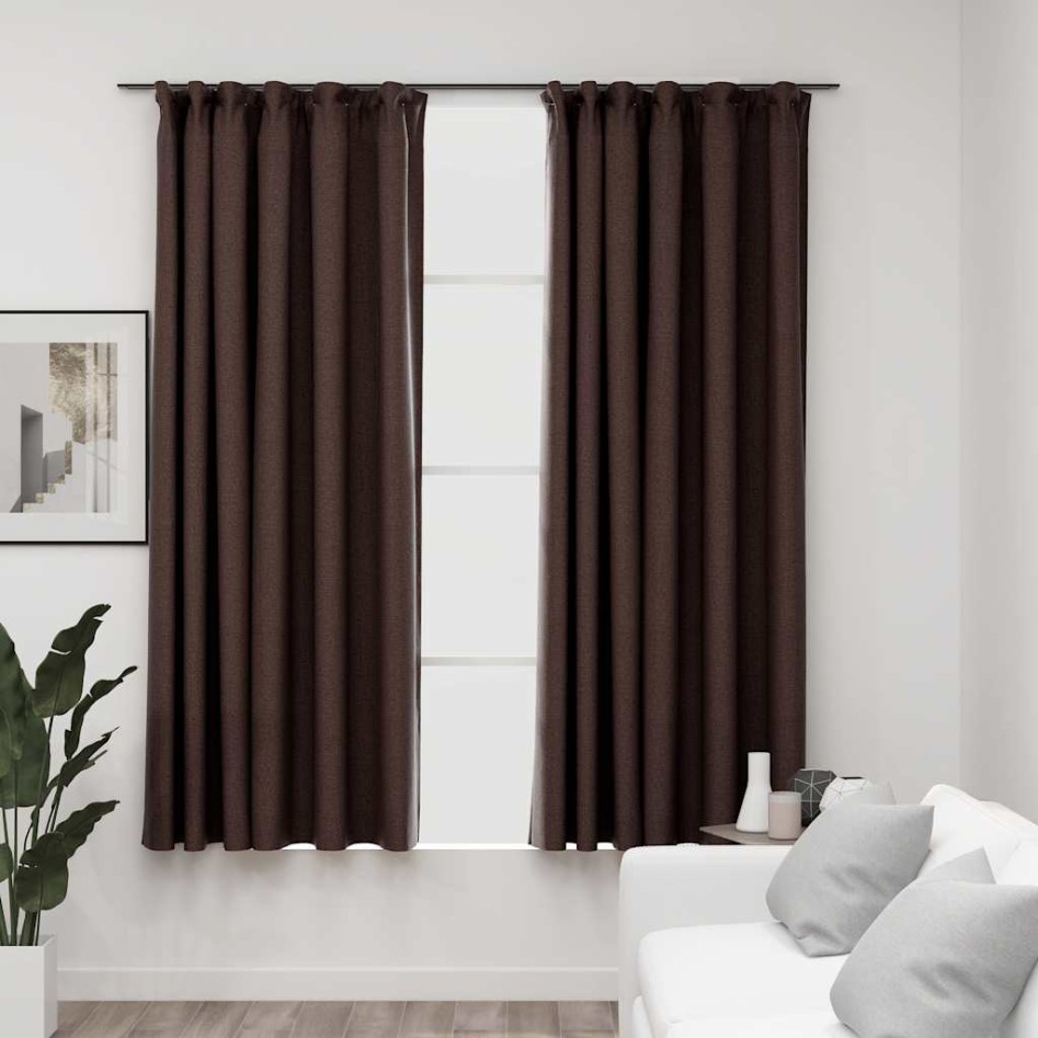 Cortinas opacas ganchos look de lino 2 pzs gris taupe