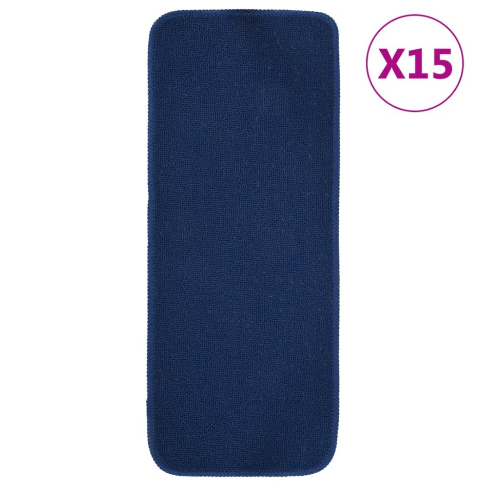 Alfombrilla de escalera 15 uds azul marino rectangular 60x25