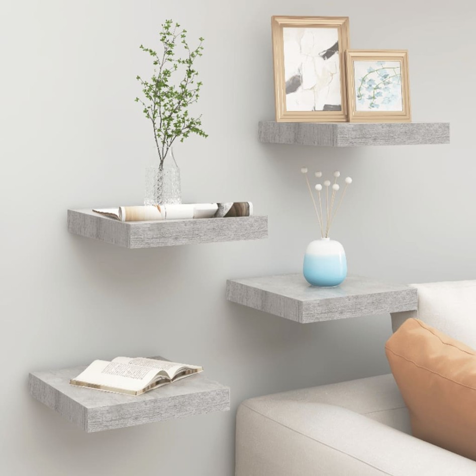 Estante flotante pared 4 uds MDF gris hormigón 23x23,5x3,8