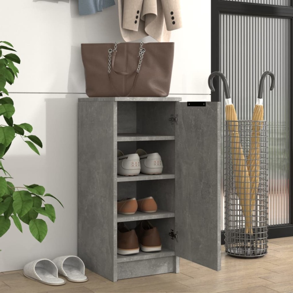 Mueble zapatero madera contrachapada gris hormigón 30x35x70