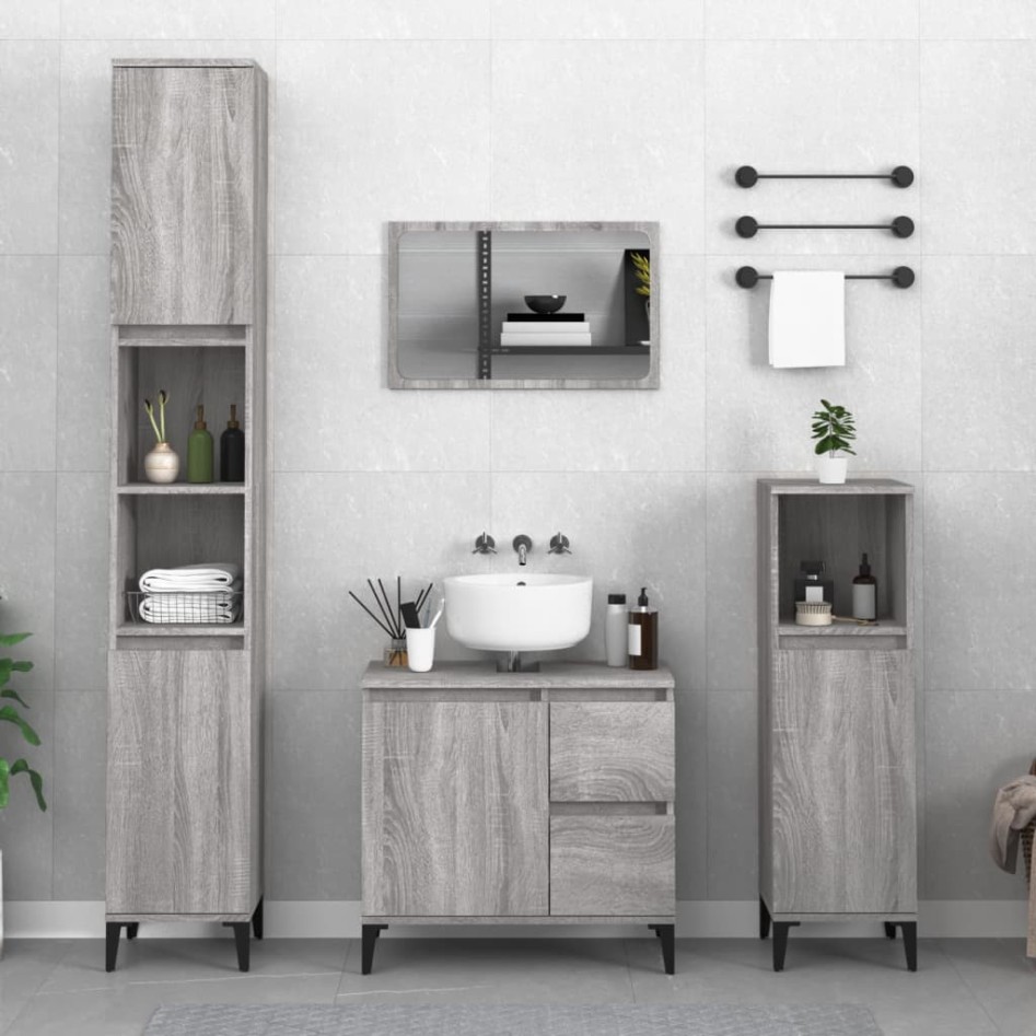 Armario de baño madera contrachapada gris Sonoma 30x30x100