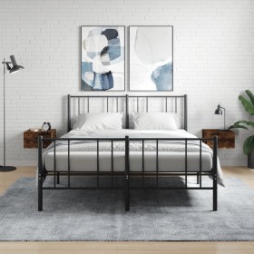 Mesitas de noche de pared 2 uds color roble ahumado 35x35x20