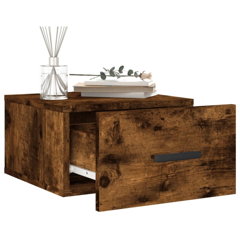 Mesitas de noche de pared 2 uds color roble ahumado 35x35x20