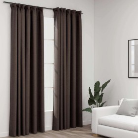 Cortinas opacas ganchos look de lino 2 pzs gris