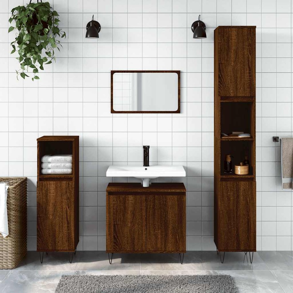 Armario de baño madera de ingeniería marrón roble 58x33x60