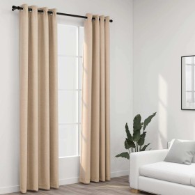 Cortinas opacas ojales look de lino 2 pzas beige 140x245
