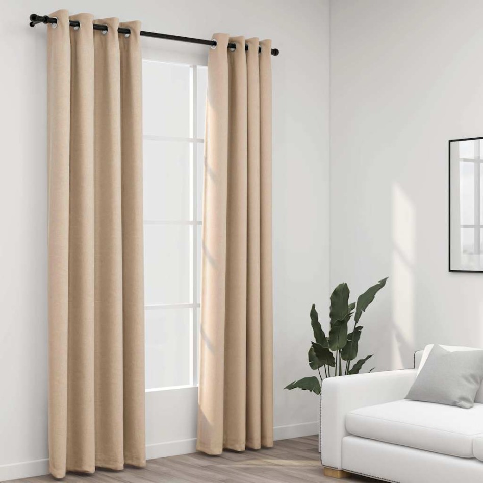 Cortinas opacas ojales look de lino 2 pzas beige 140x245