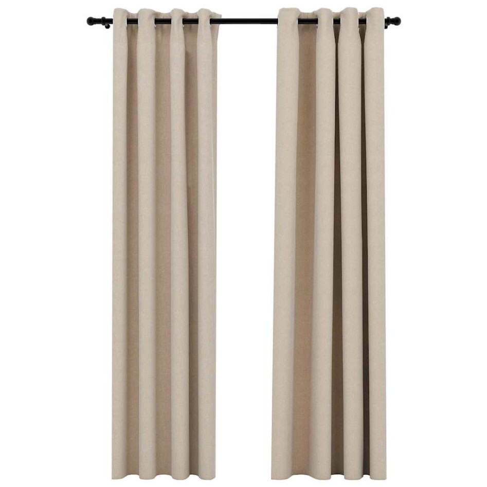 Cortinas opacas ojales look de lino 2 pzas beige 140x245