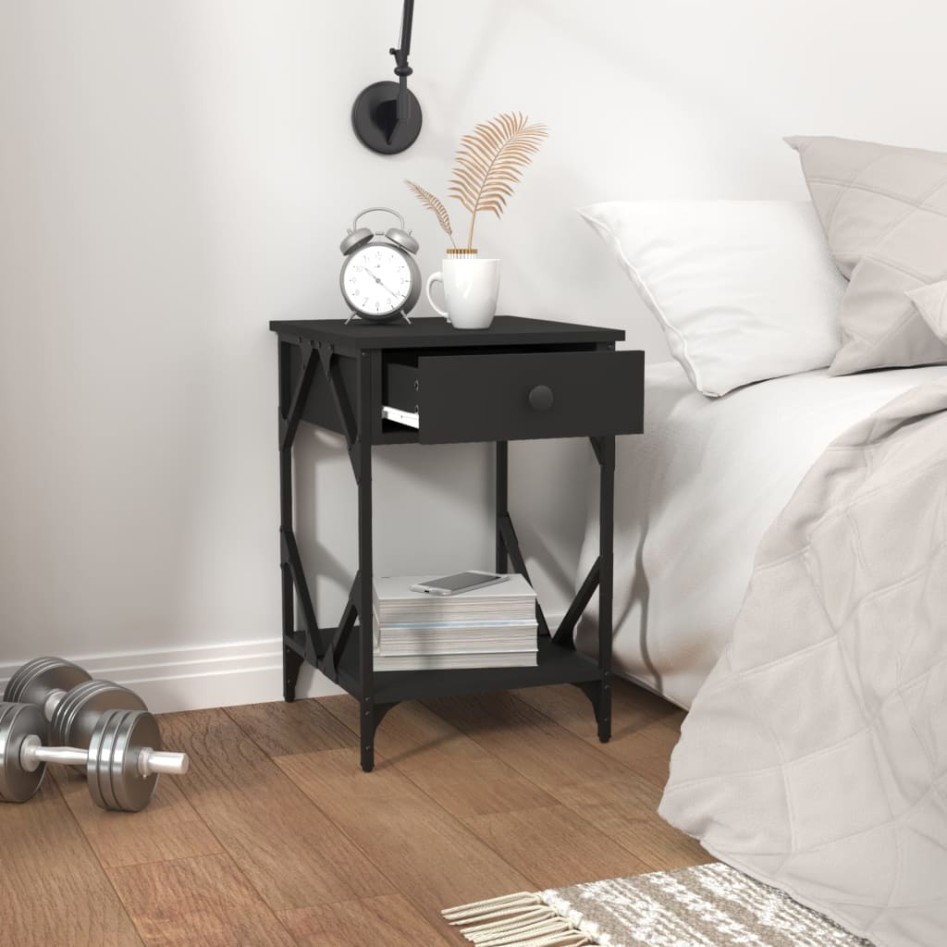 Mesita de noche madera contrachapada negro 40x42x60