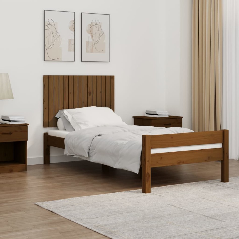 Cabecero cama pared madera maciza pino marrón miel 95,5x3x60