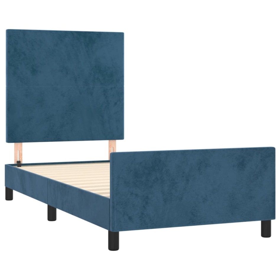 Estructura cama con cabecero terciopelo azul oscuro 100x200