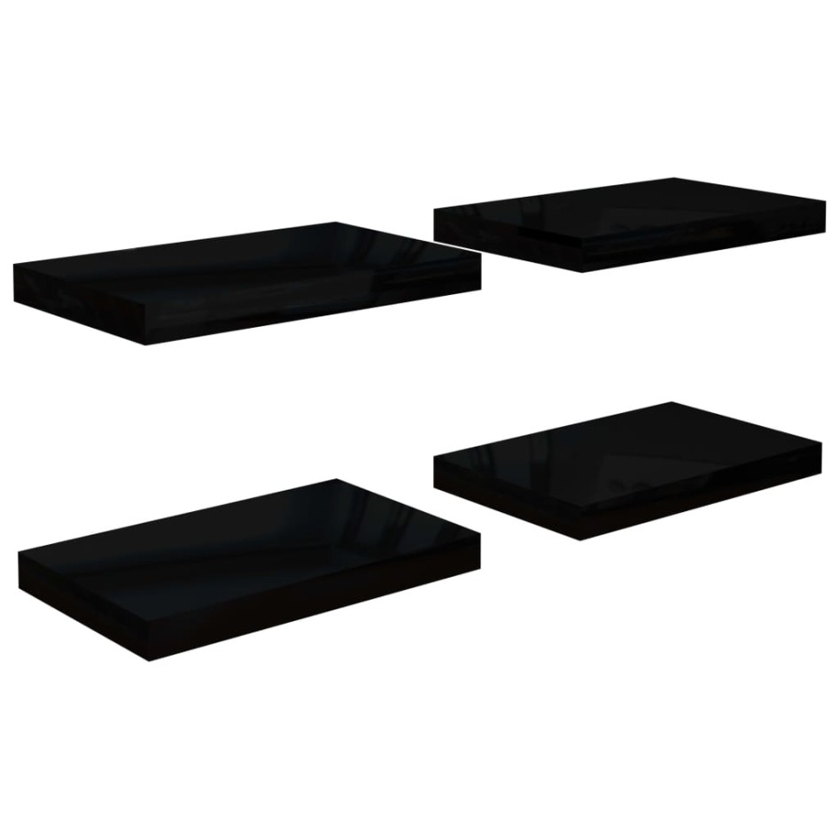 Estante flotante de pared 4 uds MDF negro brillo 40x23x3,8