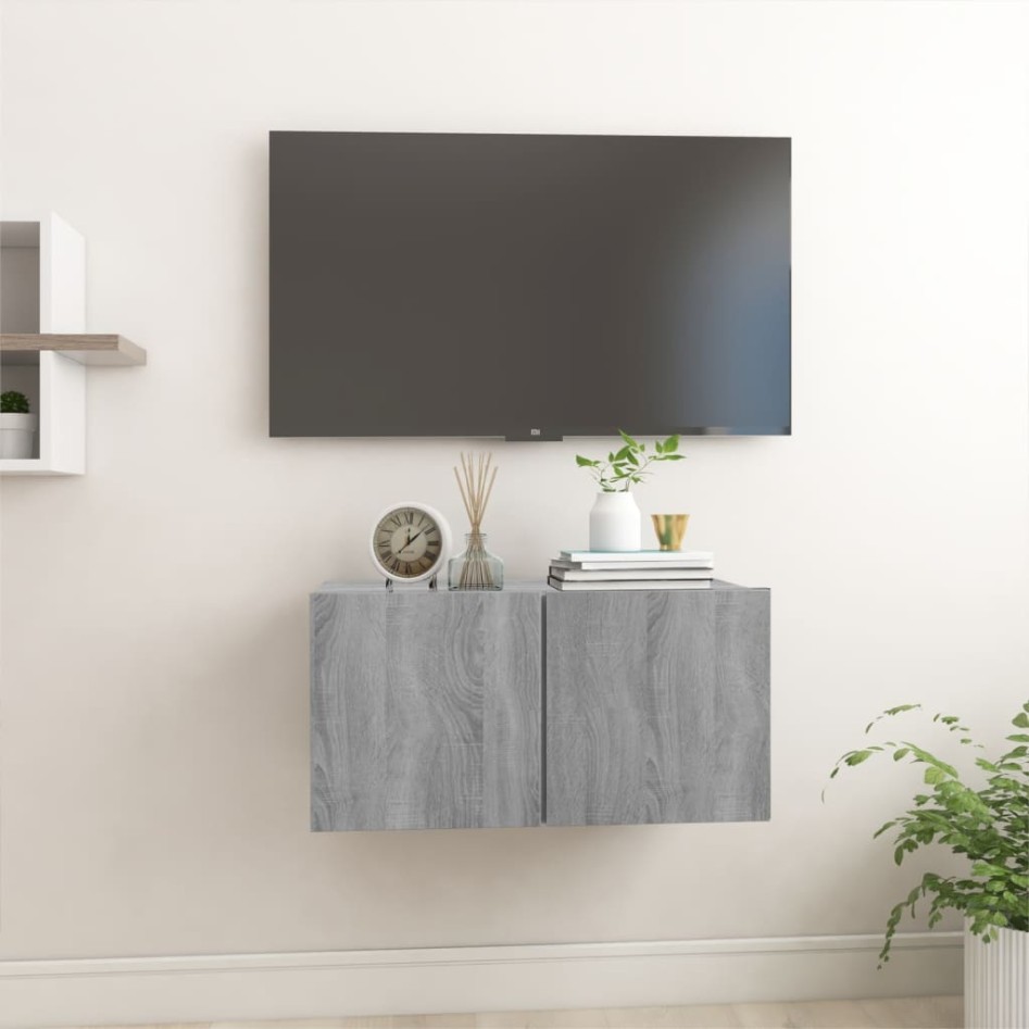 Mueble TV colgante madera contrachapada gris Sonoma 60x30x30