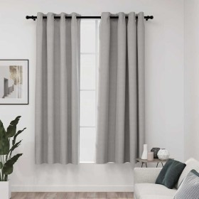 Cortinas opacas con ojales look de lino 2 pzas gris 140x175