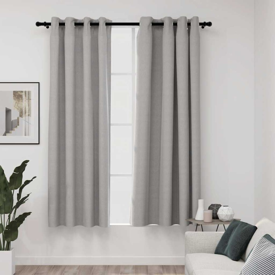Cortinas opacas con ojales look de lino 2 pzas gris 140x175