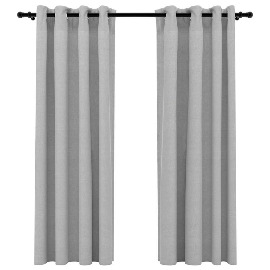 Cortinas opacas con ojales look de lino 2 pzas gris 140x175