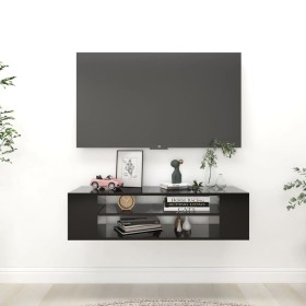 Mueble de TV colgante madera contrachapada negro 100x30x26,5