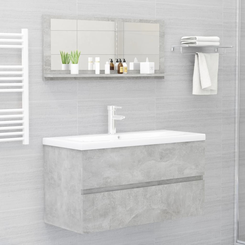 Espejo de baño madera contrachapada gris hormigón 90x10,5x37