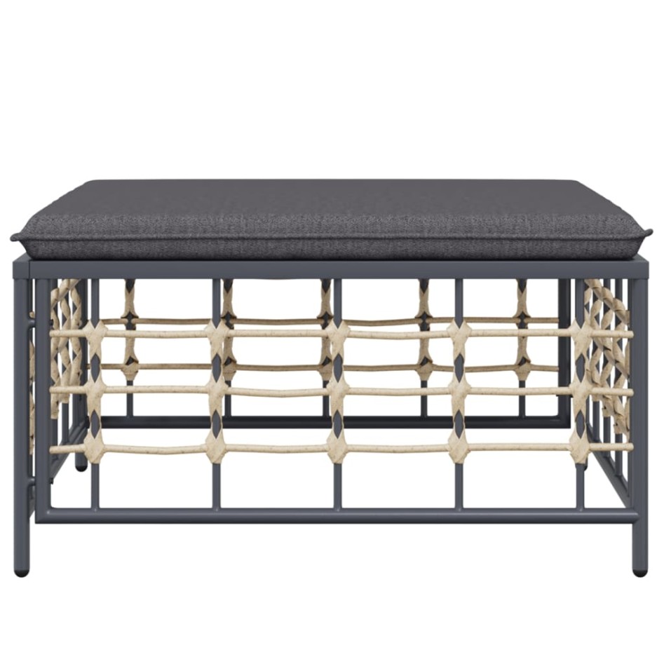 Taburete de jardín con cojín ratán sintético gris