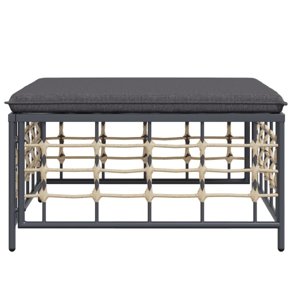 Taburete de jardín con cojín ratán sintético gris