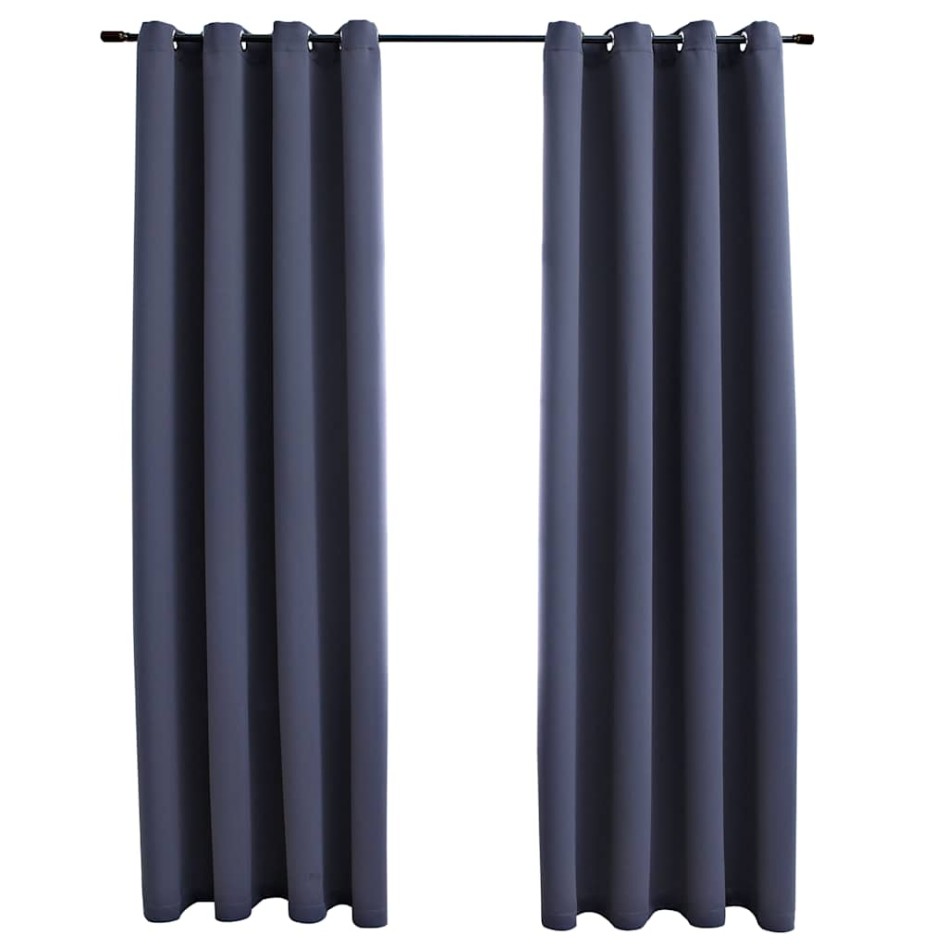 Cortinas opacas con anillas de metal 2 pzs antracita 140x245
