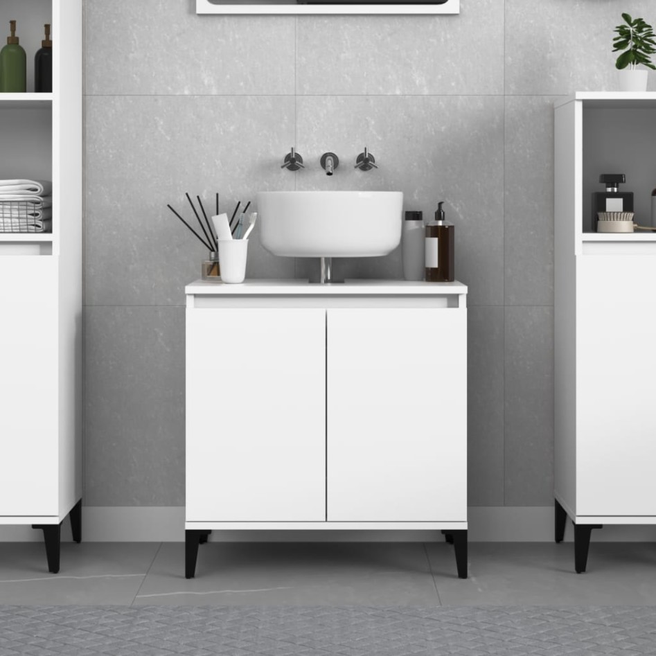 Armario para lavabo madera contrachapada blanco 58x33x60