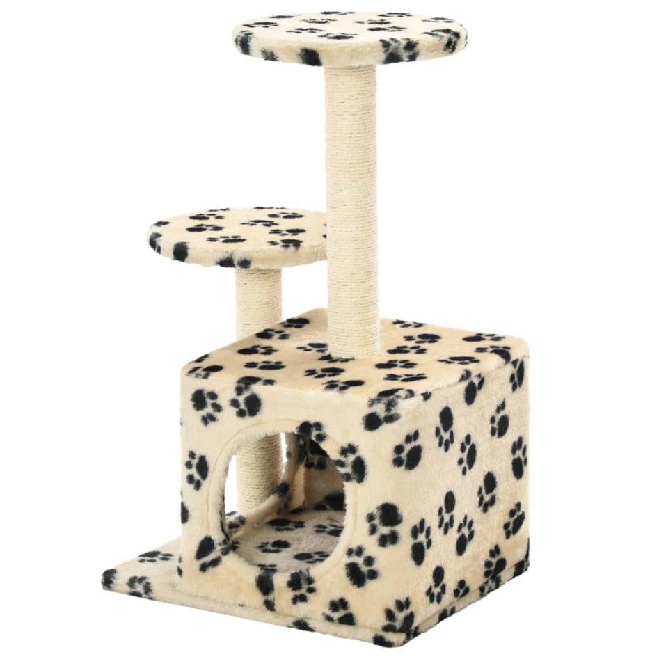 Rascador para gatos con poste de sisal huellas beige 60