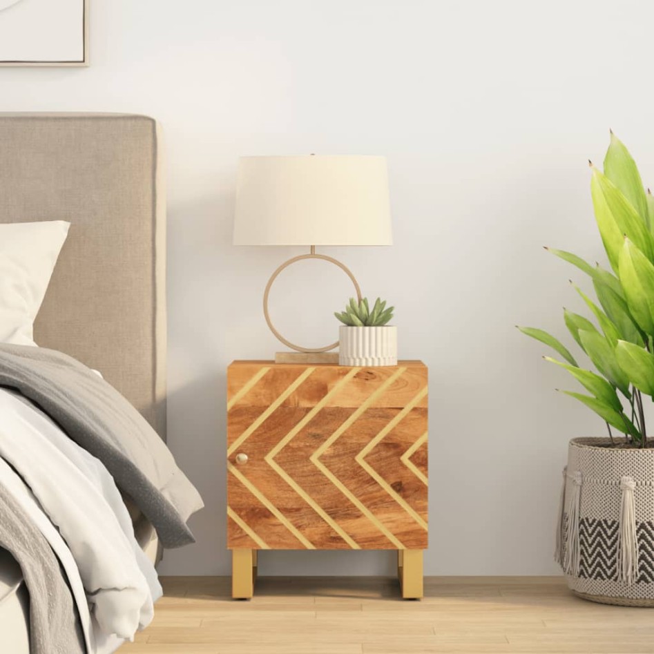 Mesita de noche de madera maciza de mango marrón y