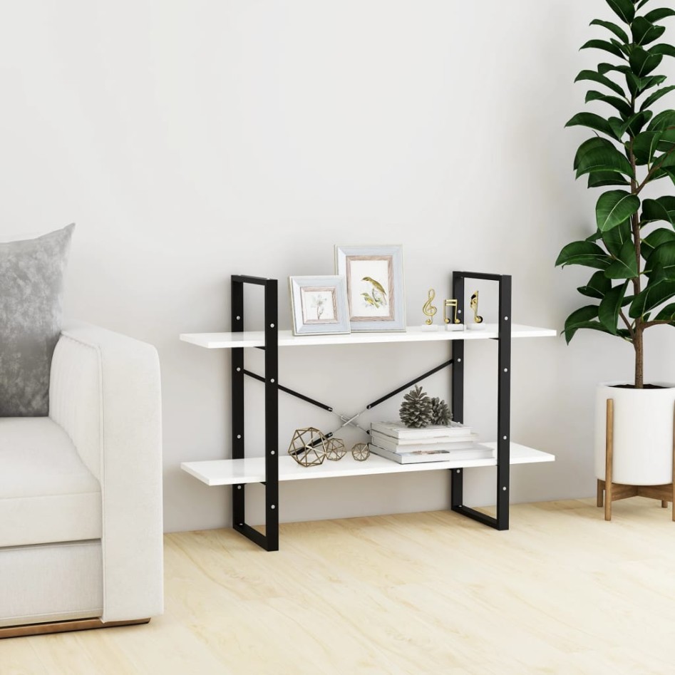 Estantería de 2 niveles madera contrachapada blanco