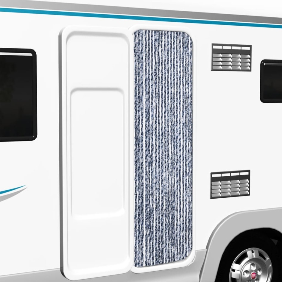 Cortina mosquitera azul y blanco chenilla 56x200