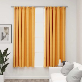 Cortinas opacas ganchos look de lino 2 pzas amarillo 140x175