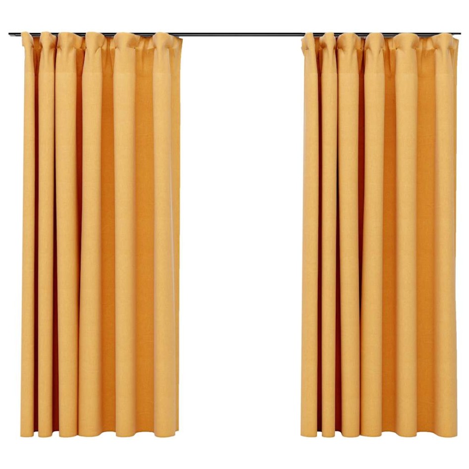 Cortinas opacas ganchos look de lino 2 pzas amarillo 140x175
