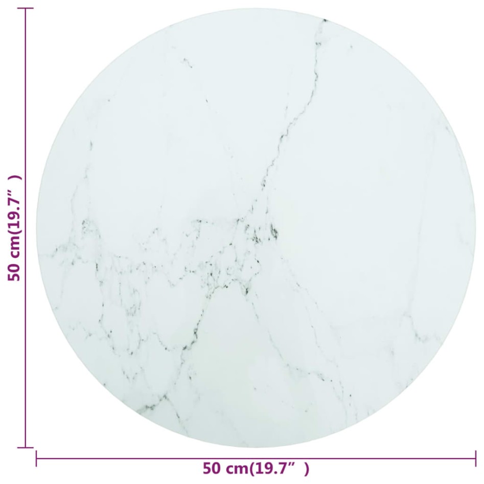 Tablero de mesa diseño mármol vidrio templado blanco Ø50x0,8