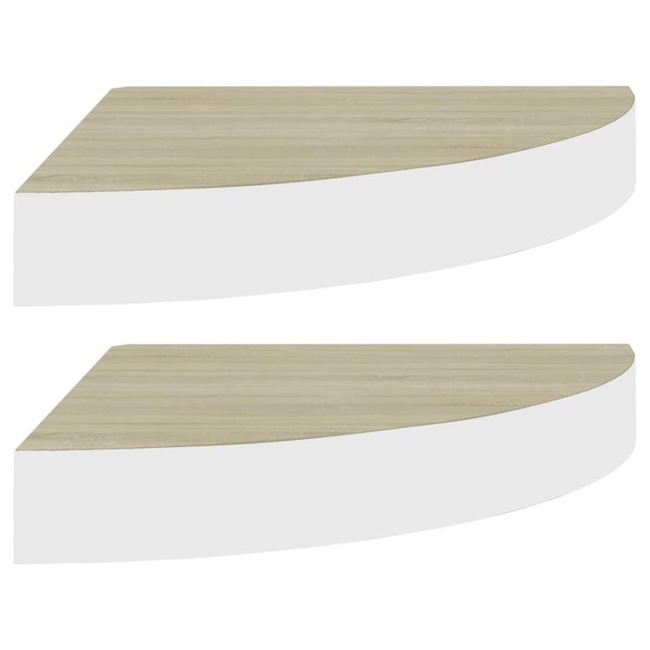 Estante de esquina de pared 2 uds MDF roble/blanco 35x35x3,8
