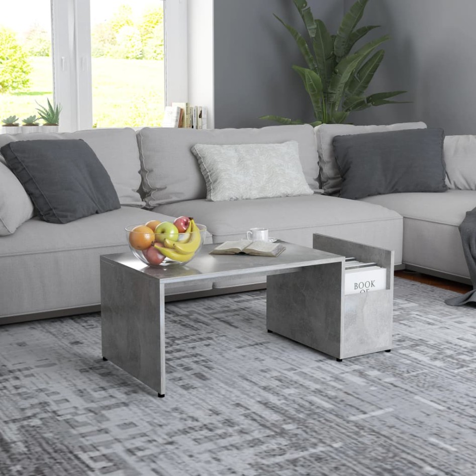 Mesa de centro madera contrachapada gris hormigón 90x45x35