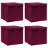 Caja de almacenaje con tapas 4 uds tela rojo oscuro 32x32x32