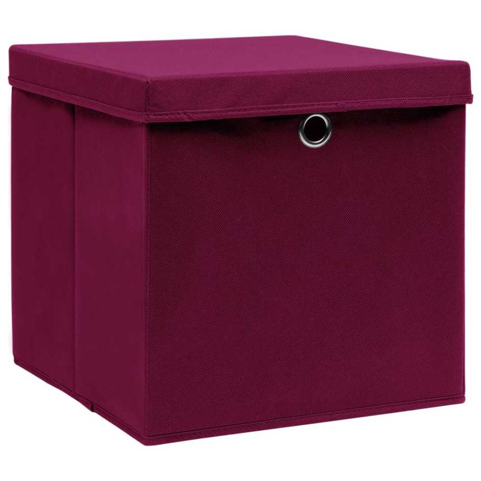 Caja de almacenaje con tapas 4 uds tela rojo oscuro 32x32x32