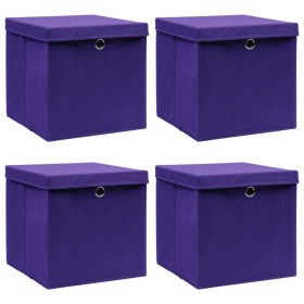 Cajas de almacenaje con tapas 4 uds tela morado 32x32x32